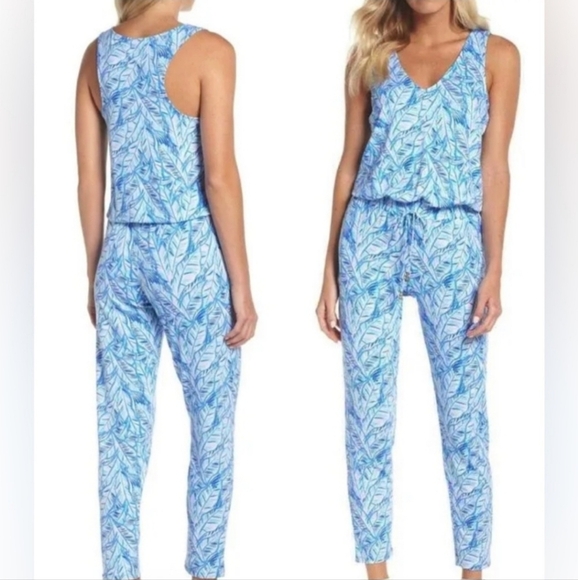 Lilly Pulitzer Paulina Blue Bennett Let's Mango jumpsuit- S.            J90 - Picture 1 of 11